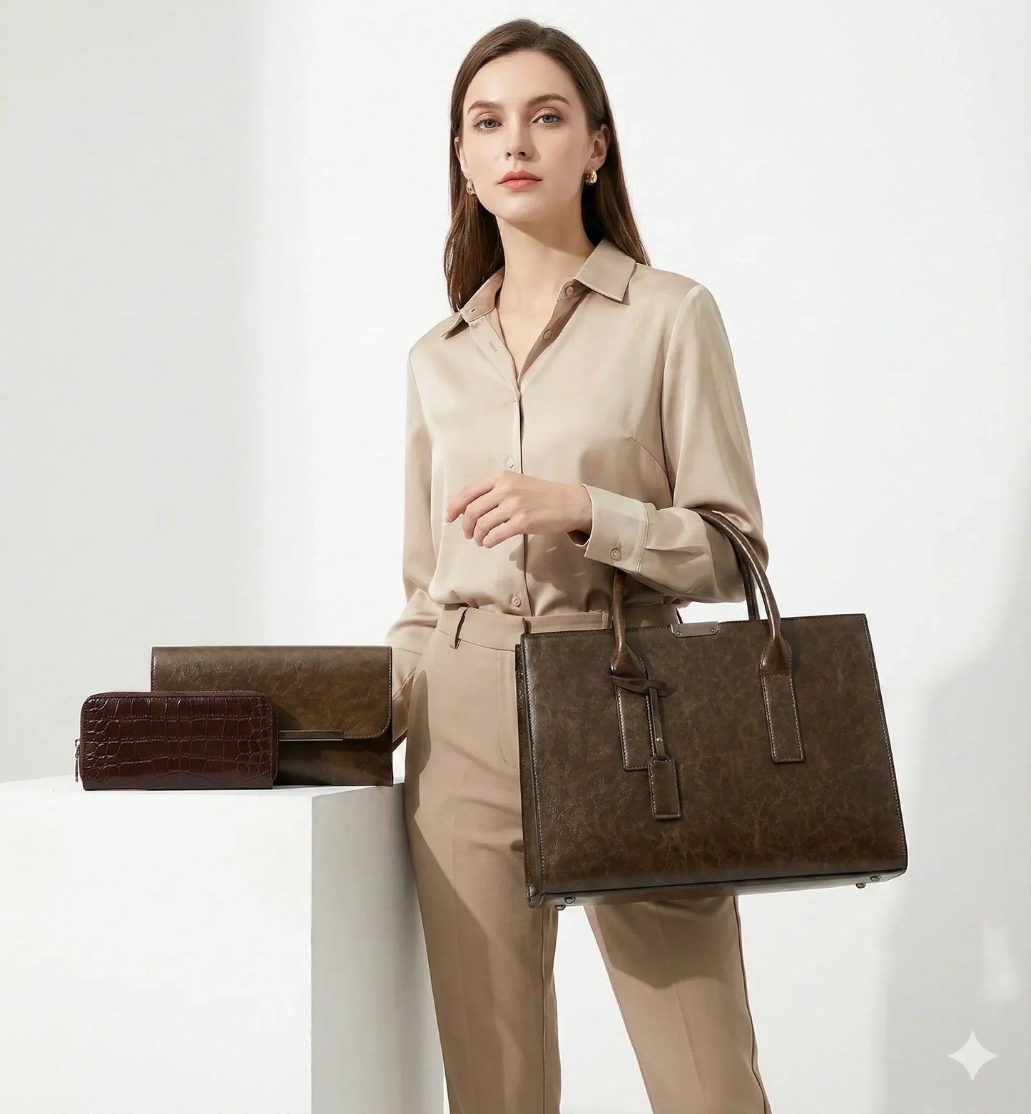 Leather Set Bag + 2 Wallets - Zayna