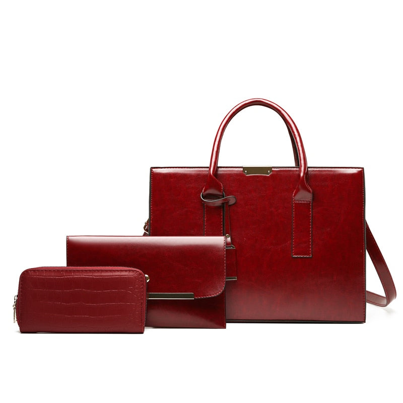 Leather Set Bag + 2 Wallets - Zayna