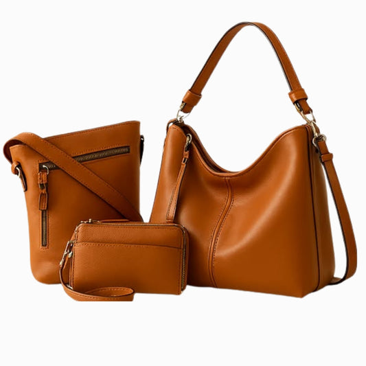 Luxury Leather 3-Piece Hobo Bag Set